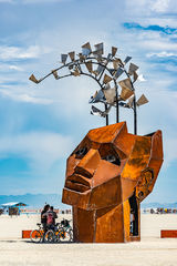Flybrary giant head art installation 2019 Burning Man 