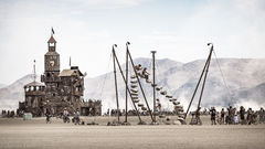 Stone 27 and the Folly art installations on playa at Black Rock City 2019 Burning Man 